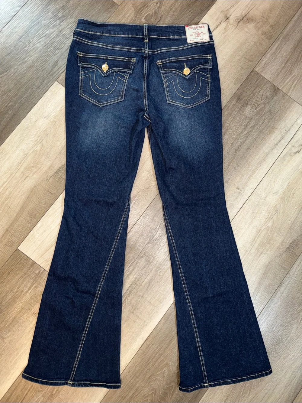 True Religion Joey Mid Rise Flap Flare Dark Wash Jeans - Picture 4 of 16